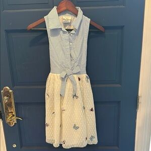 Blue and White Kids Dress with Bow
